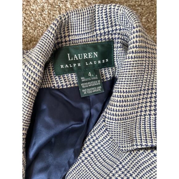 Lauren Ralph Lauren houndstooth/plaid wool & silk blend blazer jacket Navy/beige - Picture 4 of 8